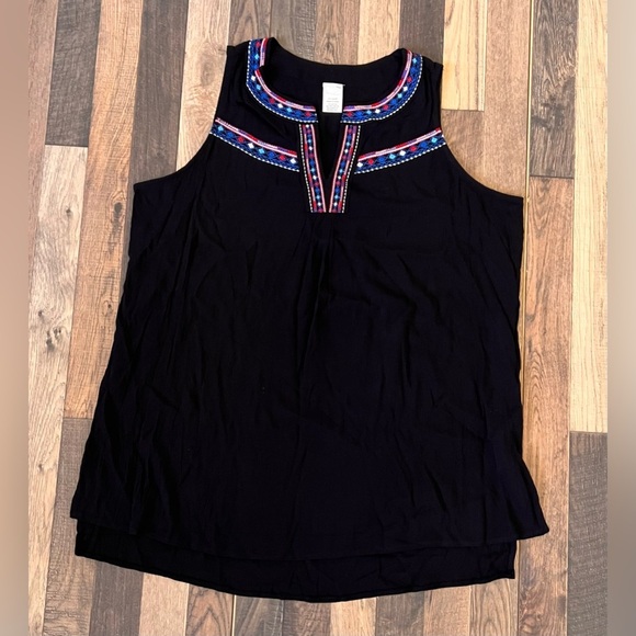 Terra & Sky High Neck Embroidered Tank 0X (14W) - Picture 1 of 7